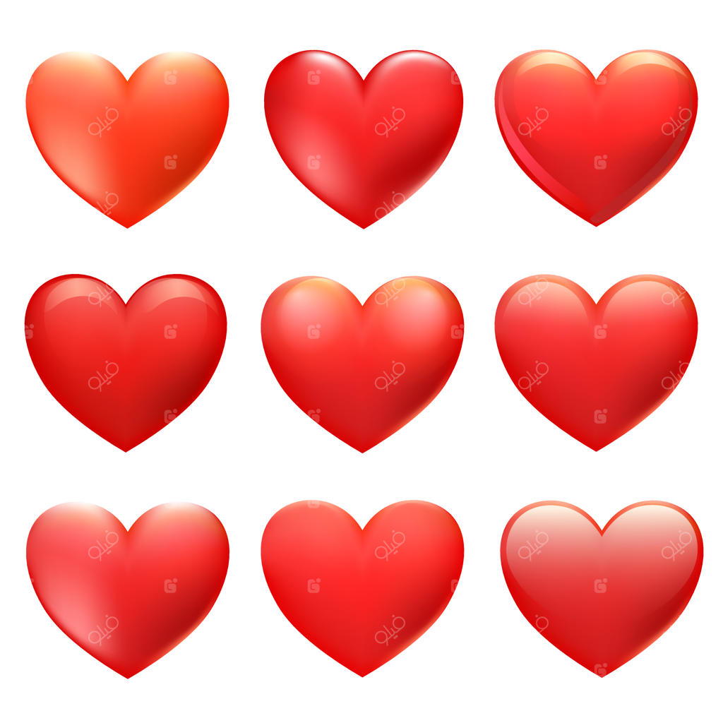 مجموعه‌ای از قلب‌های قرمز وکتور برای کارت‌های روز ولنتاین