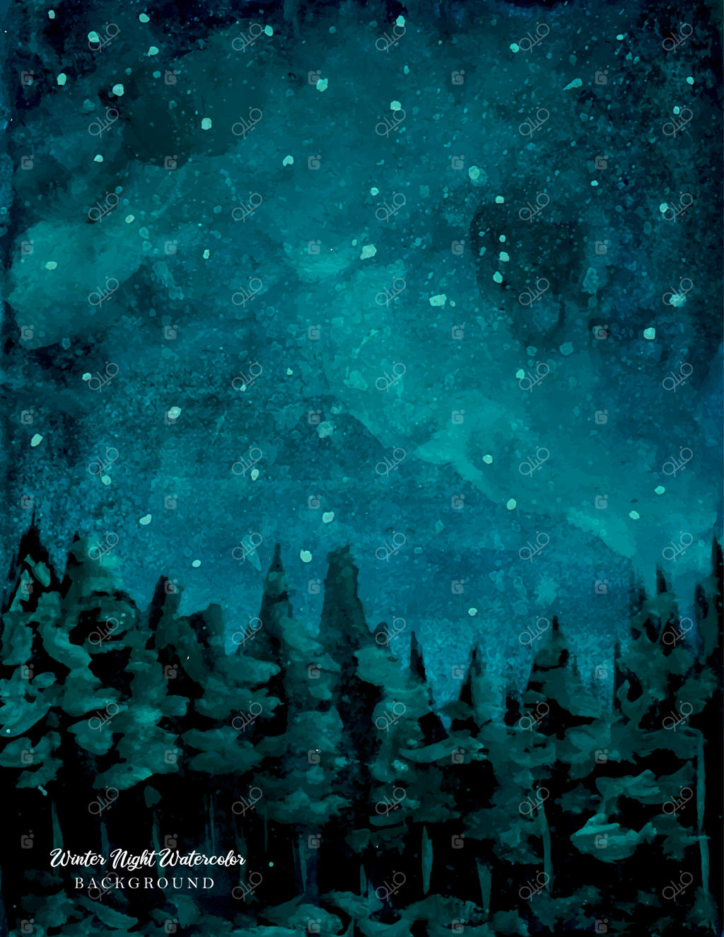 زمینه شگفت‌انگیز شب زمستانی با آبرنگ گوآش