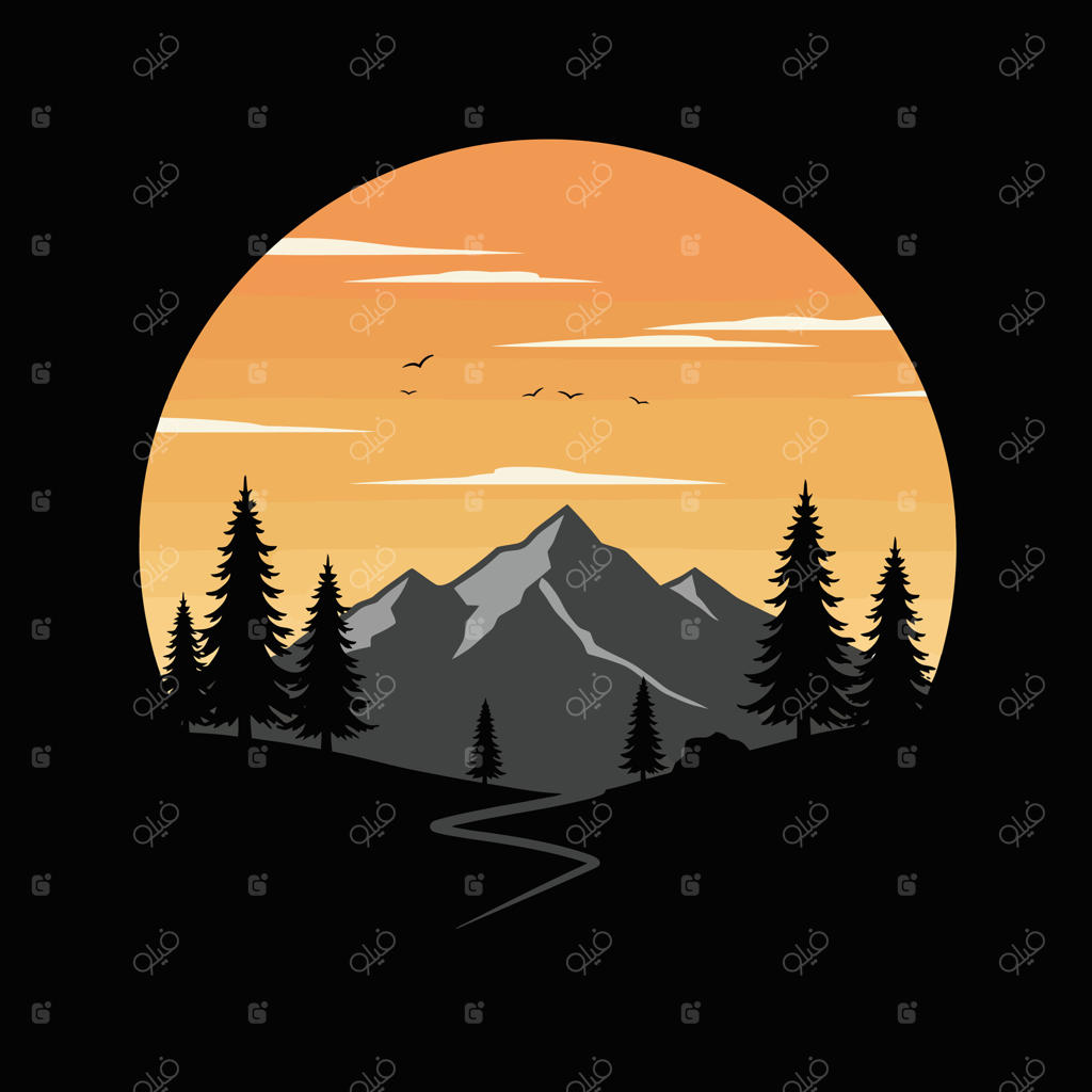 منظره کوهستانی با درختان و جاده