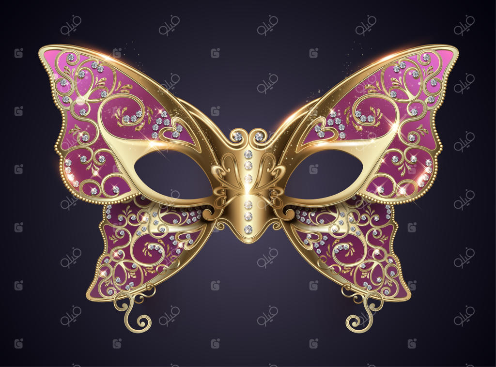 ماسک کارناوال پروانه‌ای بنفش با نگین‌های الماس و طراحی سه‌بعدی