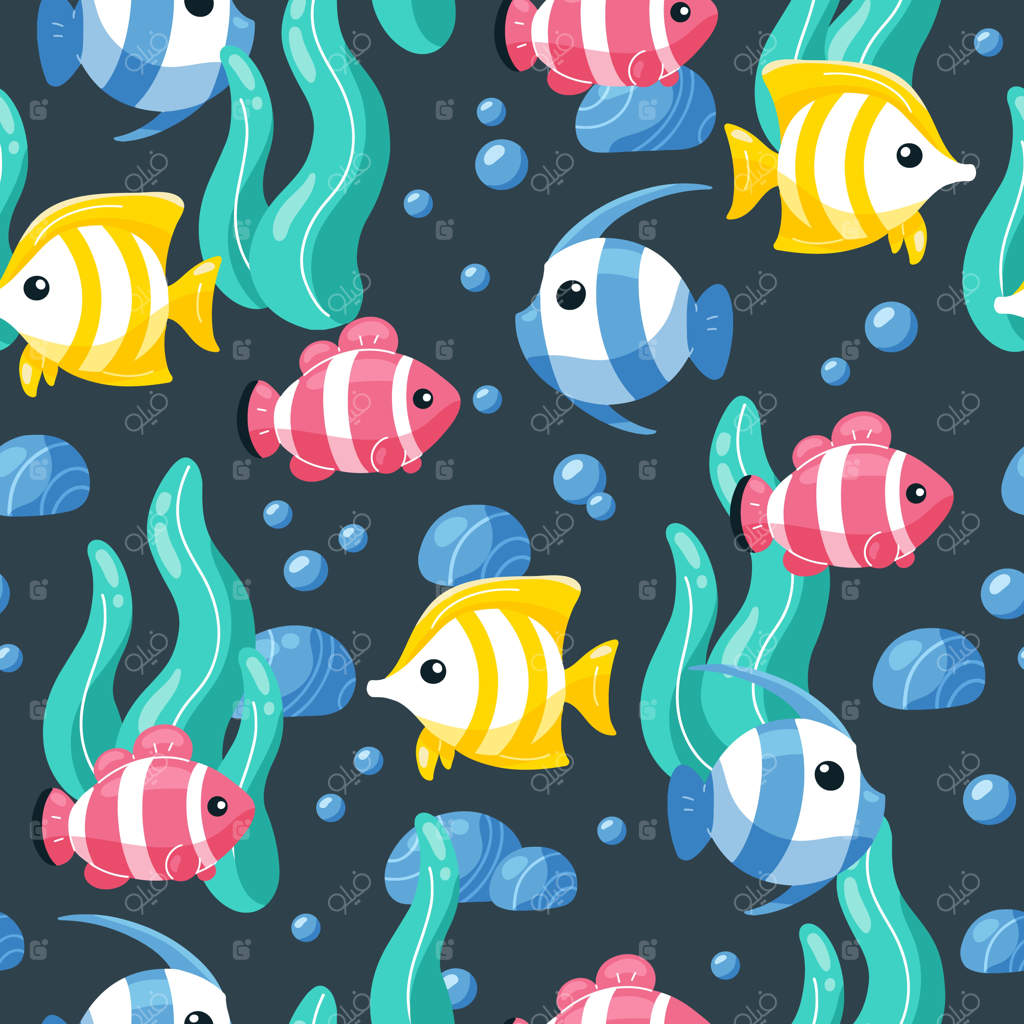 پترن ماهی‌های رنگارنگ به سبک کارتونی