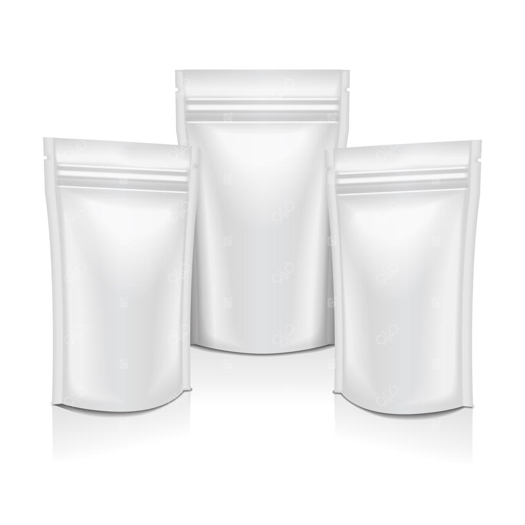 بسته‌بندی کیسه‌ای سفید برای غذا یا لوازم آرایشی با زیپ.