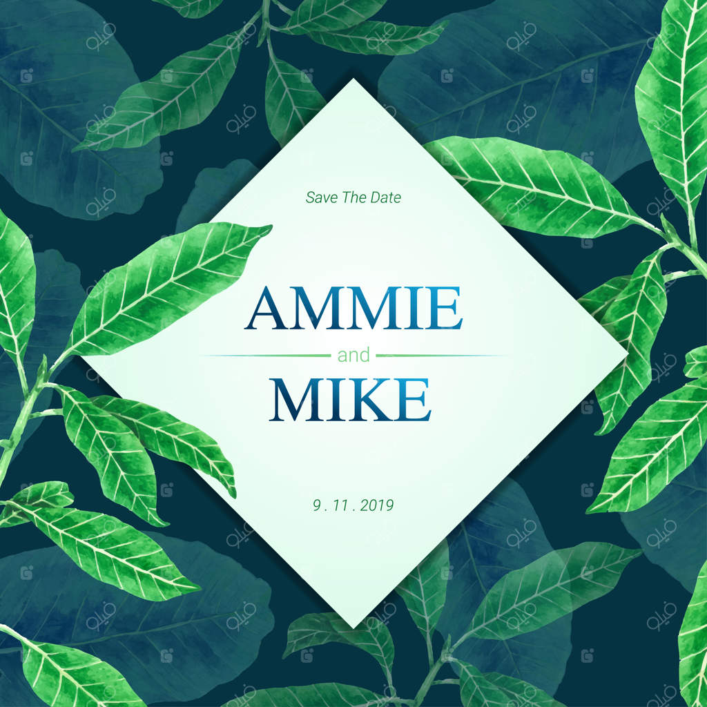 قالب کارت عروسی با طراحی آبرنگی