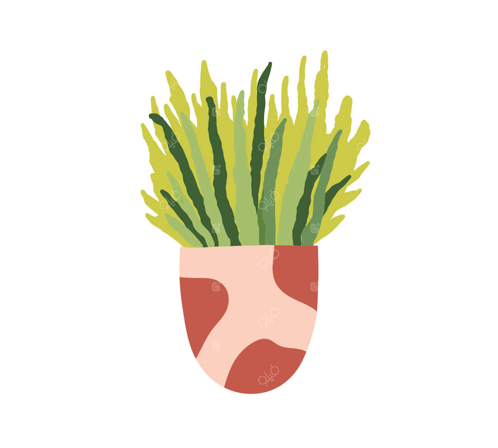 گلدان گیاه: گیاهان خانگی و آپارتمانی با برگ‌های سبز برای دکوراسیون داخلی دفتر- تصویرسازی تخت