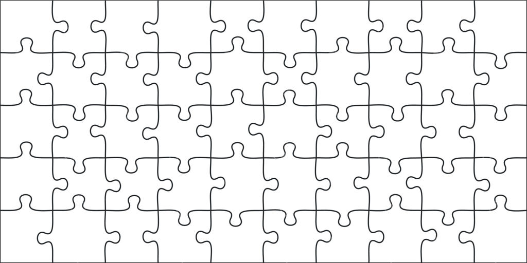 تکه‌های پازل: قالب گرافیکی وکتور برای بازی ۵۰ تکه‌ای با شبکه ۱۰x۵ و شکل‌های مختلف پازل