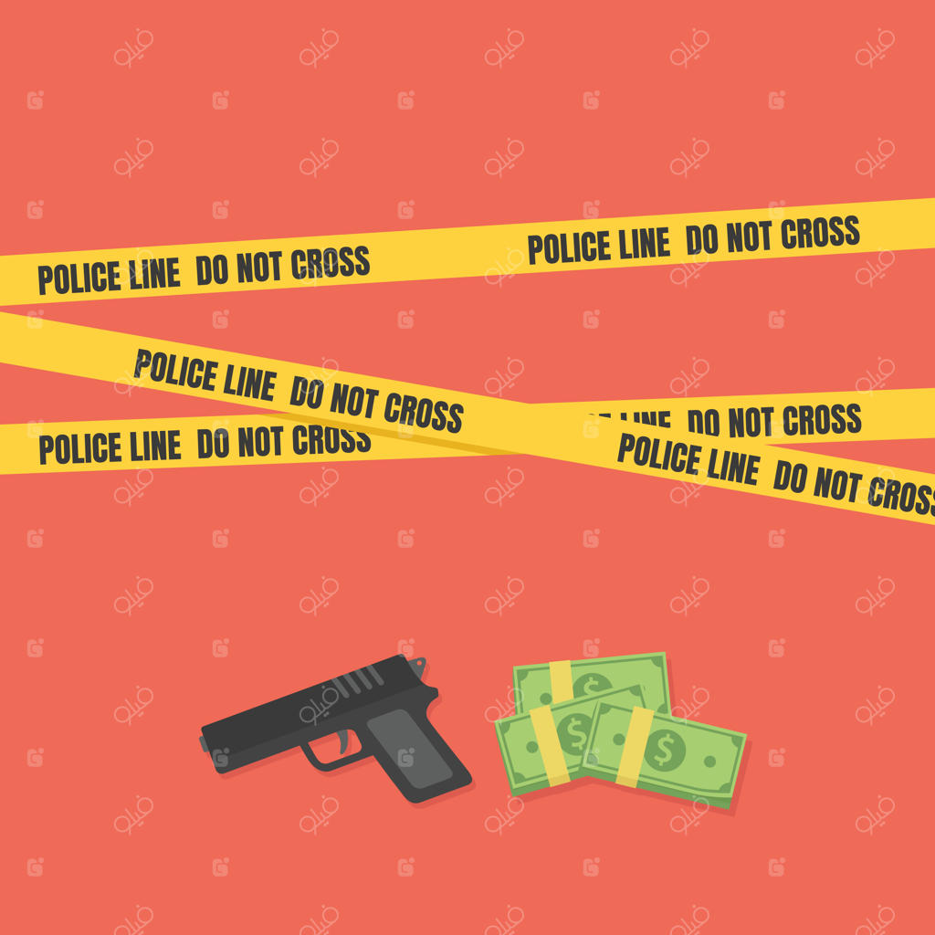 صحنه جرم با مفهوم اسلحه و پول