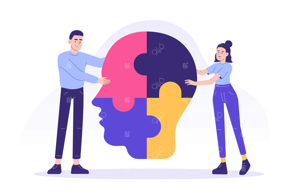 اتصال مردم به قطعات رنگارنگ پازل جورچین در یک سر بزرگ