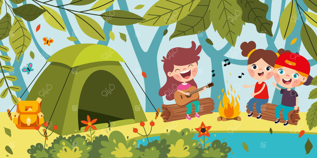 کارتون کودکان در طبیعت و کمپینگ