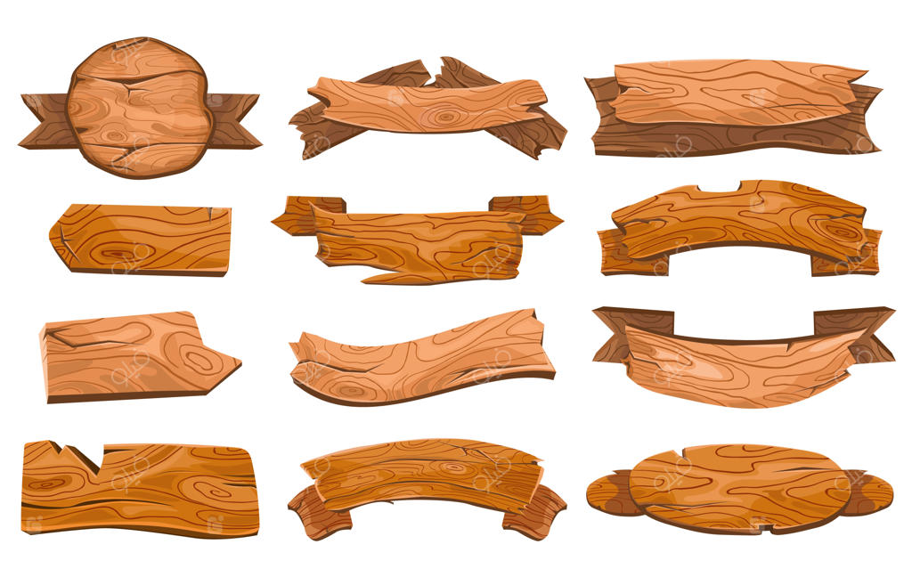 روبان‌های کارتونی چوبی - تابلو راهنمای بازی - بنر قدیمی - تخته چوبی بافت‌دار - قاب چوبی قهوه‌ای - طراحی المان وسترن مرتب - تصویرسازی وکتور