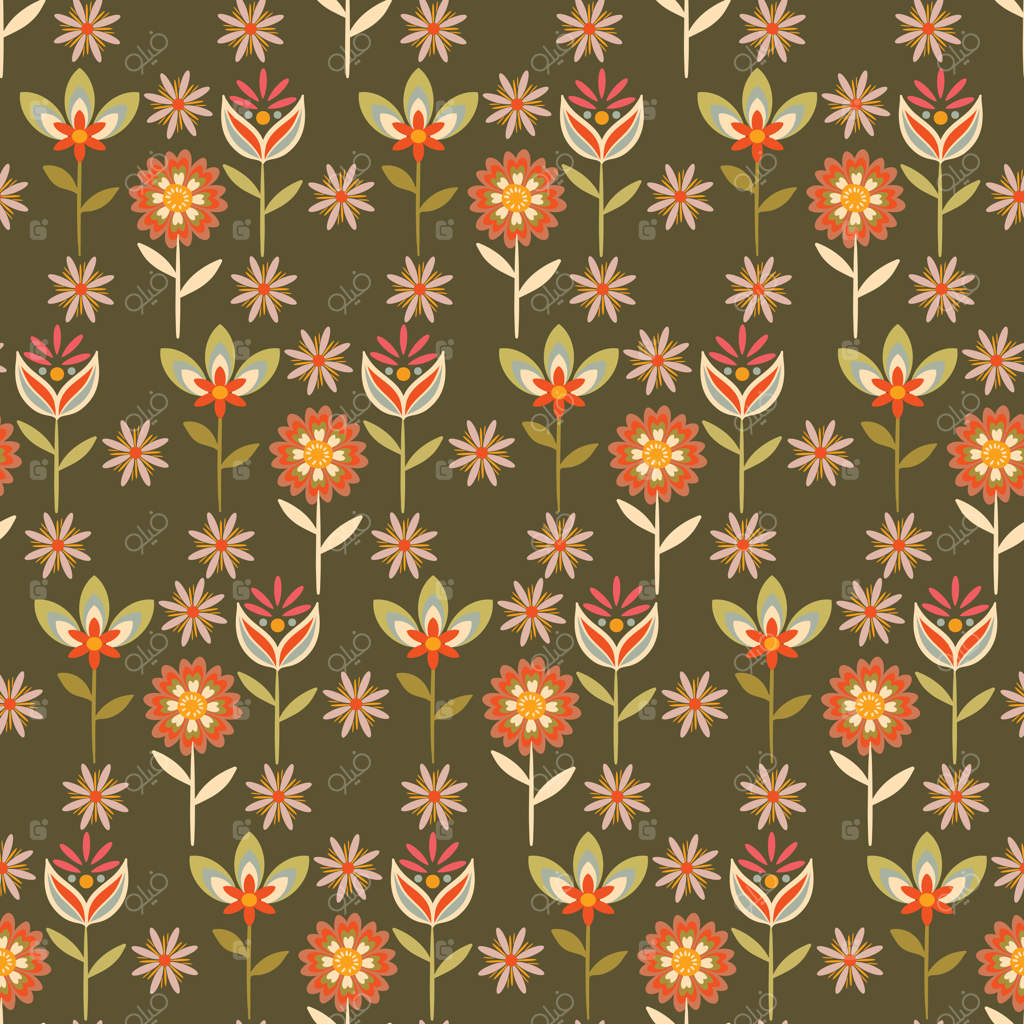 طرح یکپارچه گل‌های هندسی رنگارنگ با حس و حال هیپی و زیبایی‌شناسی گل‌های شاداب و سرزنده