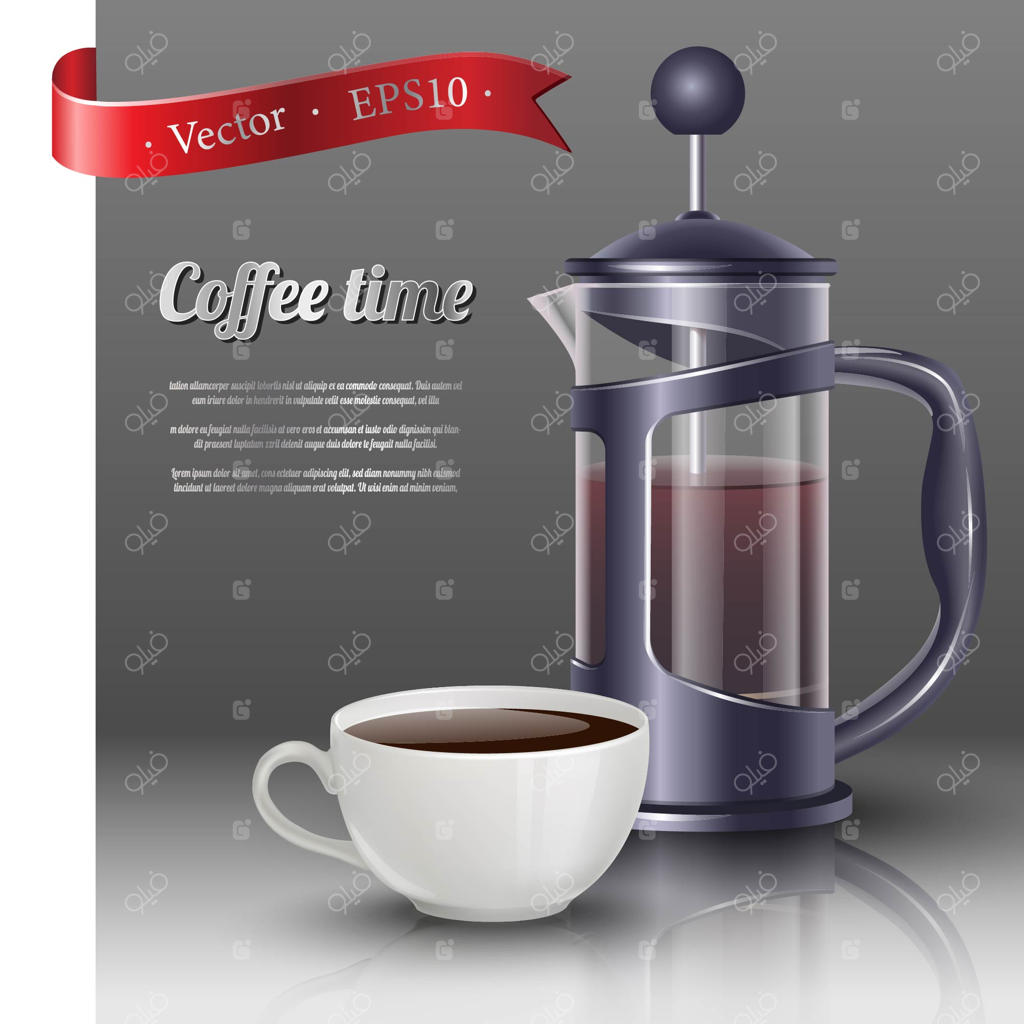 قهوه فرنچ پرس با فنجان سفید