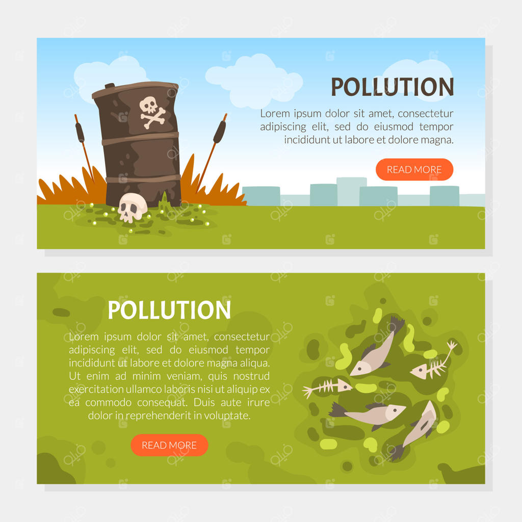 مجموعه قالب‌های صفحه فرود آلودگی محیط زیست: آلودگی طبیعت با زباله‌های سمی و هسته‌ای - طراحی صفحات وب کارتونی