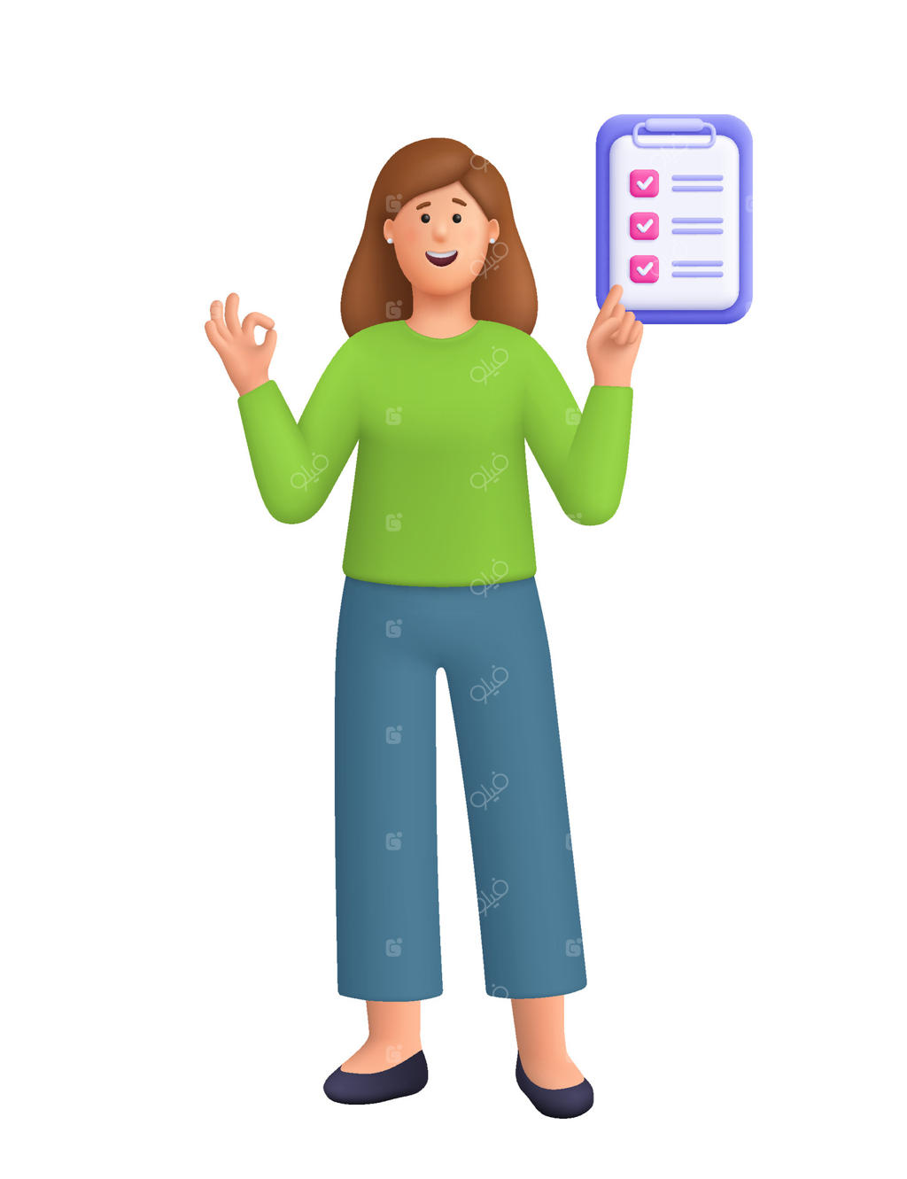 تصویر زنی شاد با فهرست وظایف