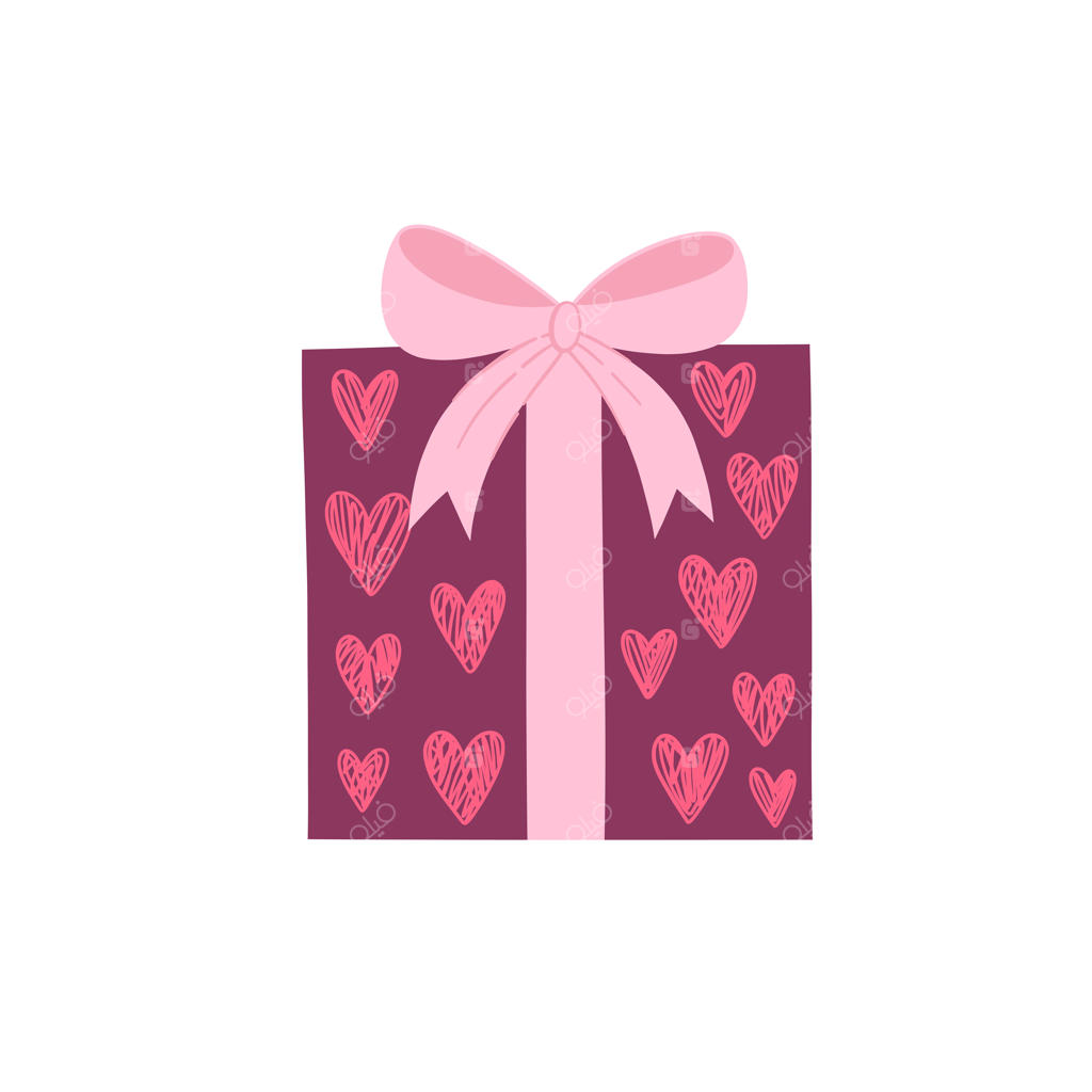 جعبه کادوی روز ولنتاین با روبان صورتی و پاپیون بزرگ - طرح وکتور برای کارت‌های تبریک و بنرها