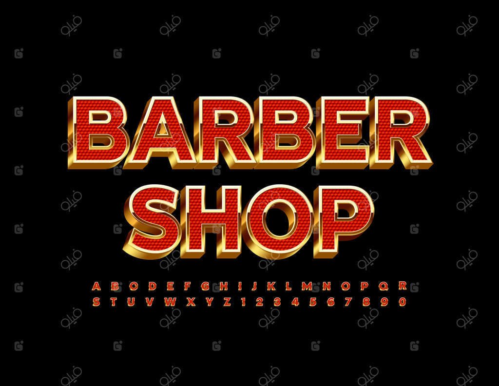 آرایشگاه با حروف و اعداد سه‌بعدی شیک قرمز و طلایی