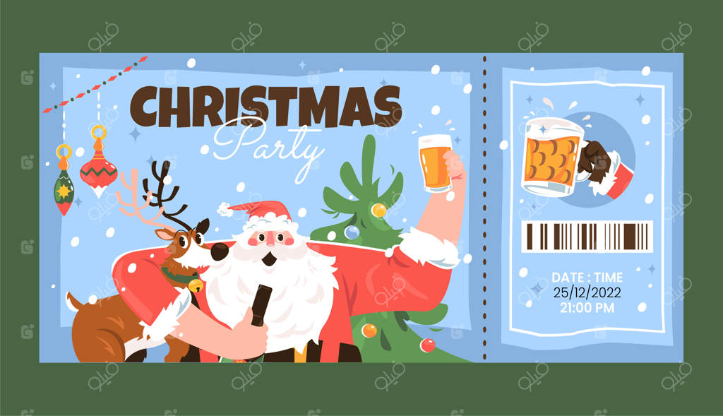 قالب بلیط جشن کریسمس ساده