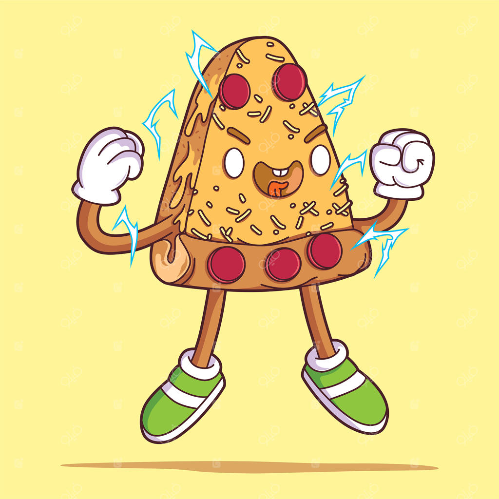 تصویر کارتونی پیتزا با چهره عصبانی