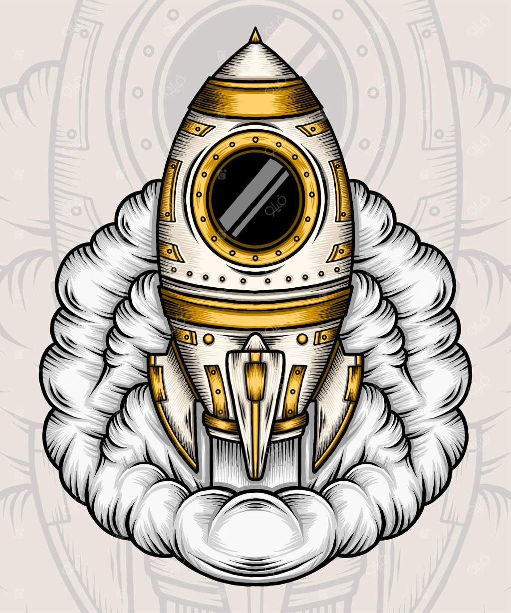 تصویرسازی وکتور موشک در حال پرواز