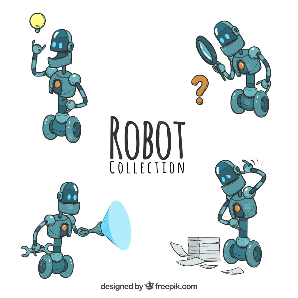 مجموعه ربات‌های طراحی دستی با ژست‌های متنوع