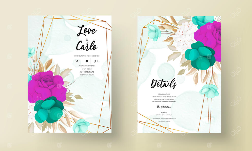 مجموعه قالب دعوت عروسی با تزئینات زیبا و گلدار