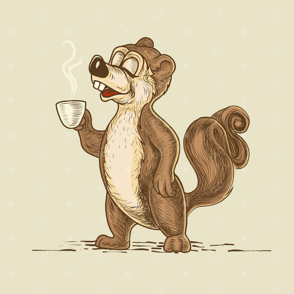 طرح دستی سنجابی با فنجان قهوه - تصویر وکتور