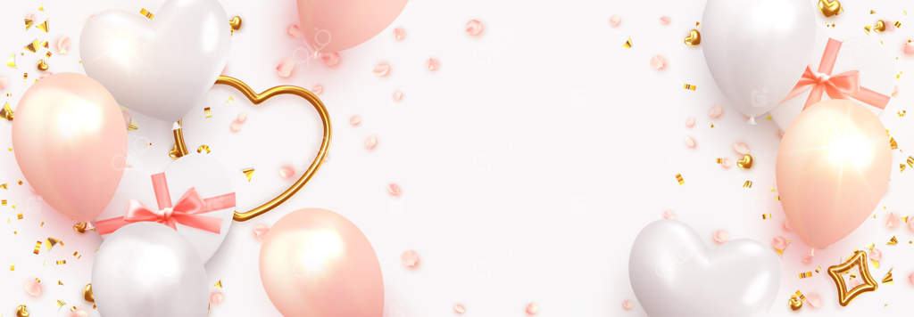 پس‌زمینه بادکنک‌ها به رنگ‌ سفید و صورتی. بنر جشن با بادکنک‌های هلیومی. قالب جشن تولد و سالگرد. اشیای تزئینی واقعی برای پوستر. عنصر سه‌بعدی وکتور.