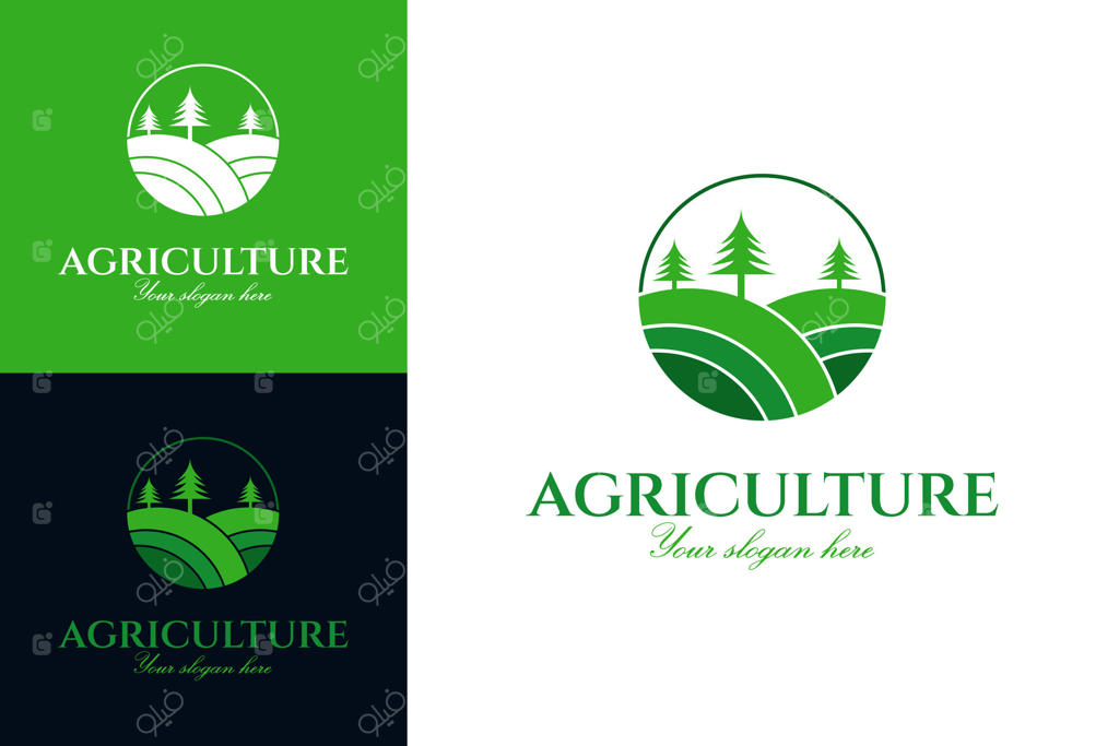 کشاورزی منظر با طراحی لوگوی درخت برگ، نشان و برچسب