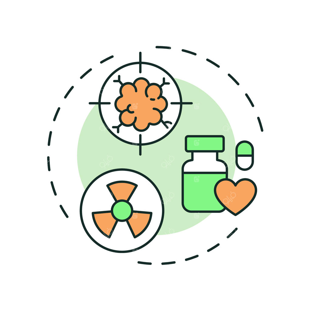 نماد مفهومی چندرنگی رادیوداروها: محصولات دارویی حاوی ایزوتوپ‌های رادیواکتیو در علم هسته‌ای. طراحی گرافیکی مدور و انتزاعی برای استفاده آسان در مقاله‌ها.