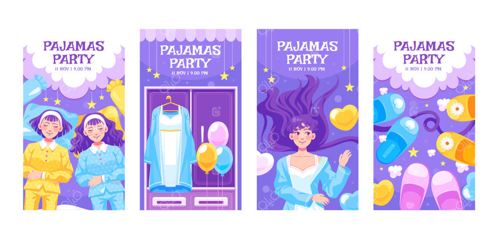 مجموعه استوری‌های اینستاگرام تخت برای مهمانی پیژامه‌ها