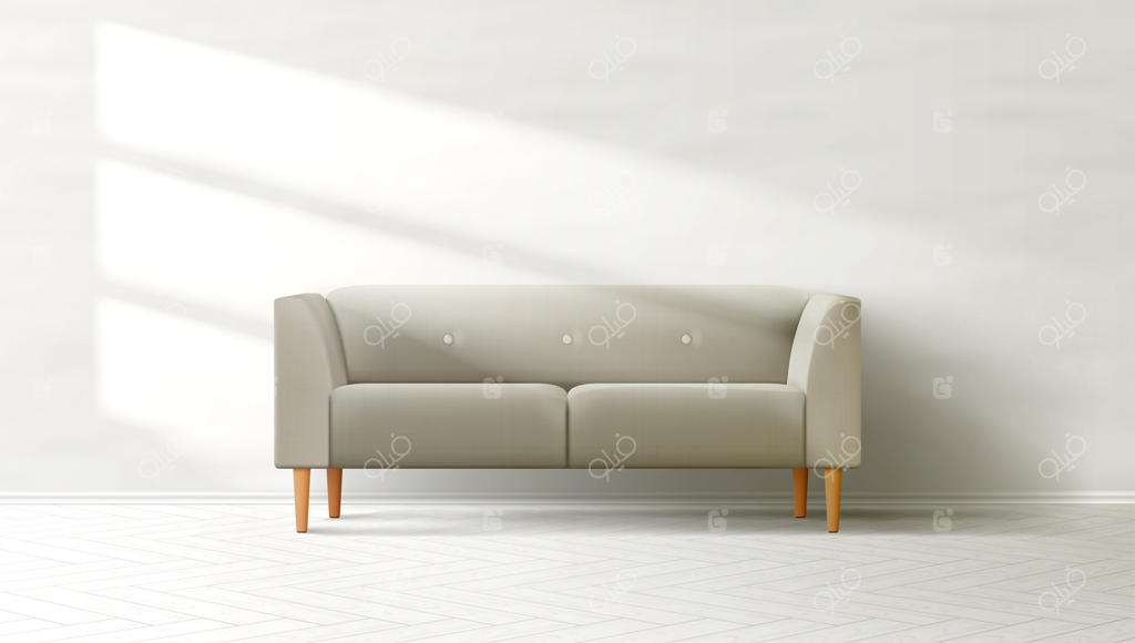 طراحی داخلی اتاق نشیمن با دیوار تمیز و مبل طوسی