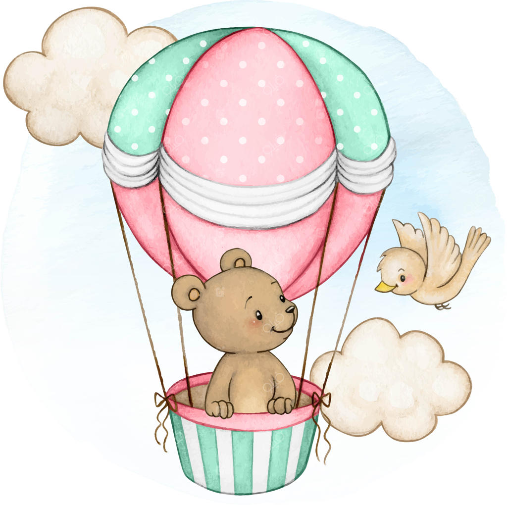 خرس آبرنگی ناز با بالن در آسمان