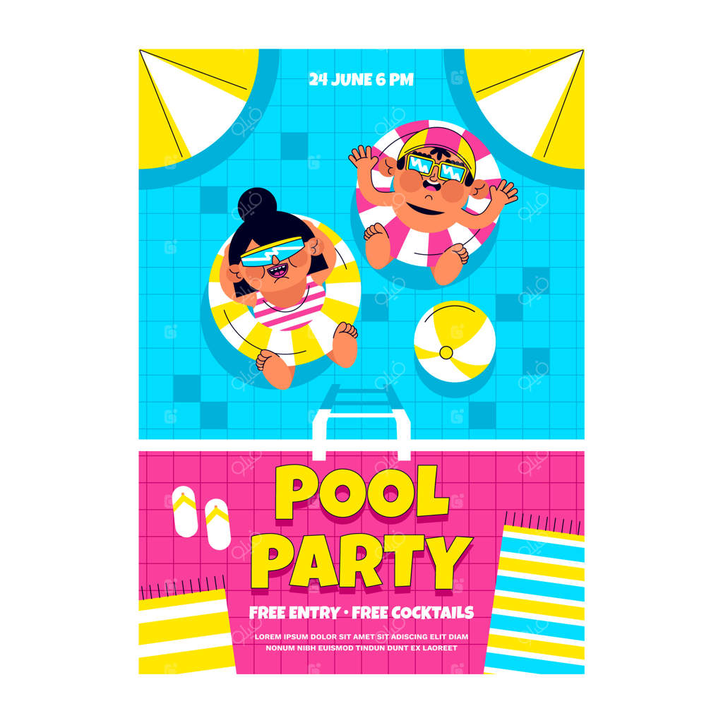 قالب پوستر عمودی برای مهمانی استخر