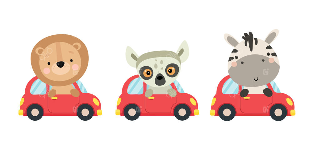 سه حیوان در ماشین: شیر، لمور و گورخر