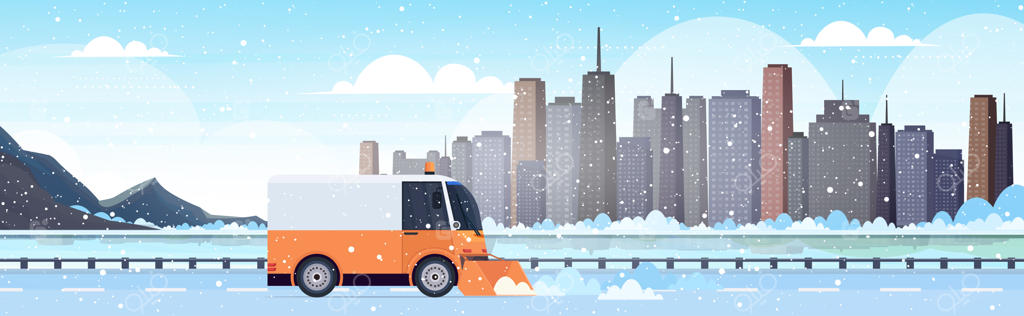 کامیون برف‌روب در حال پاکسازی جاده پس از بارش برف زمستانی