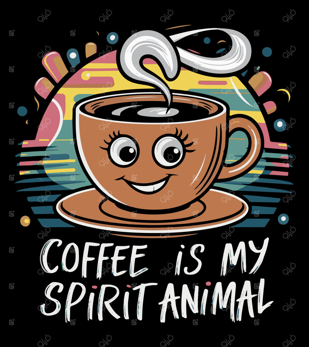 تی‌شرت با طرح فنجان قهوه و نوشته قهوه حیوان روح من است