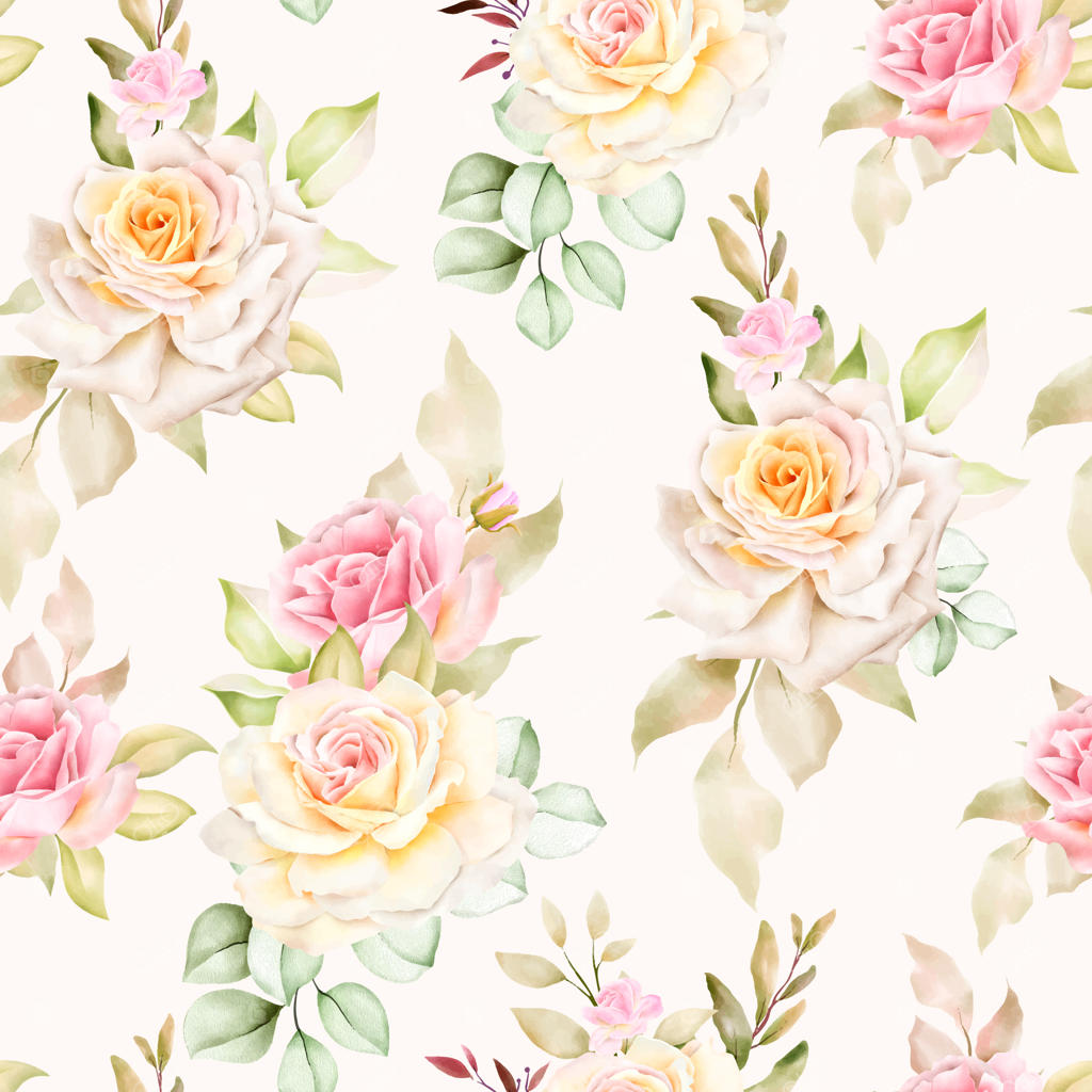 پترن یکپارچه گل‌های آبرنگی دستی طراحی‌شده