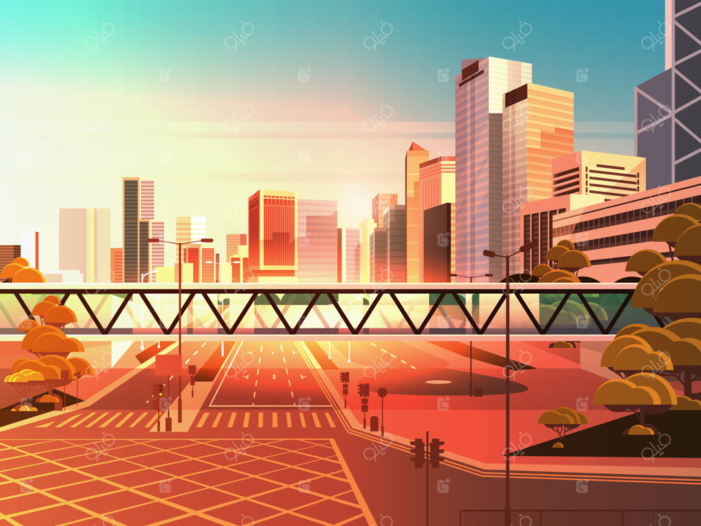 پل عابر پیاده بالای بزرگراه با نشانه‌های ترافیکی و خط کشی‌های جاده‌ای