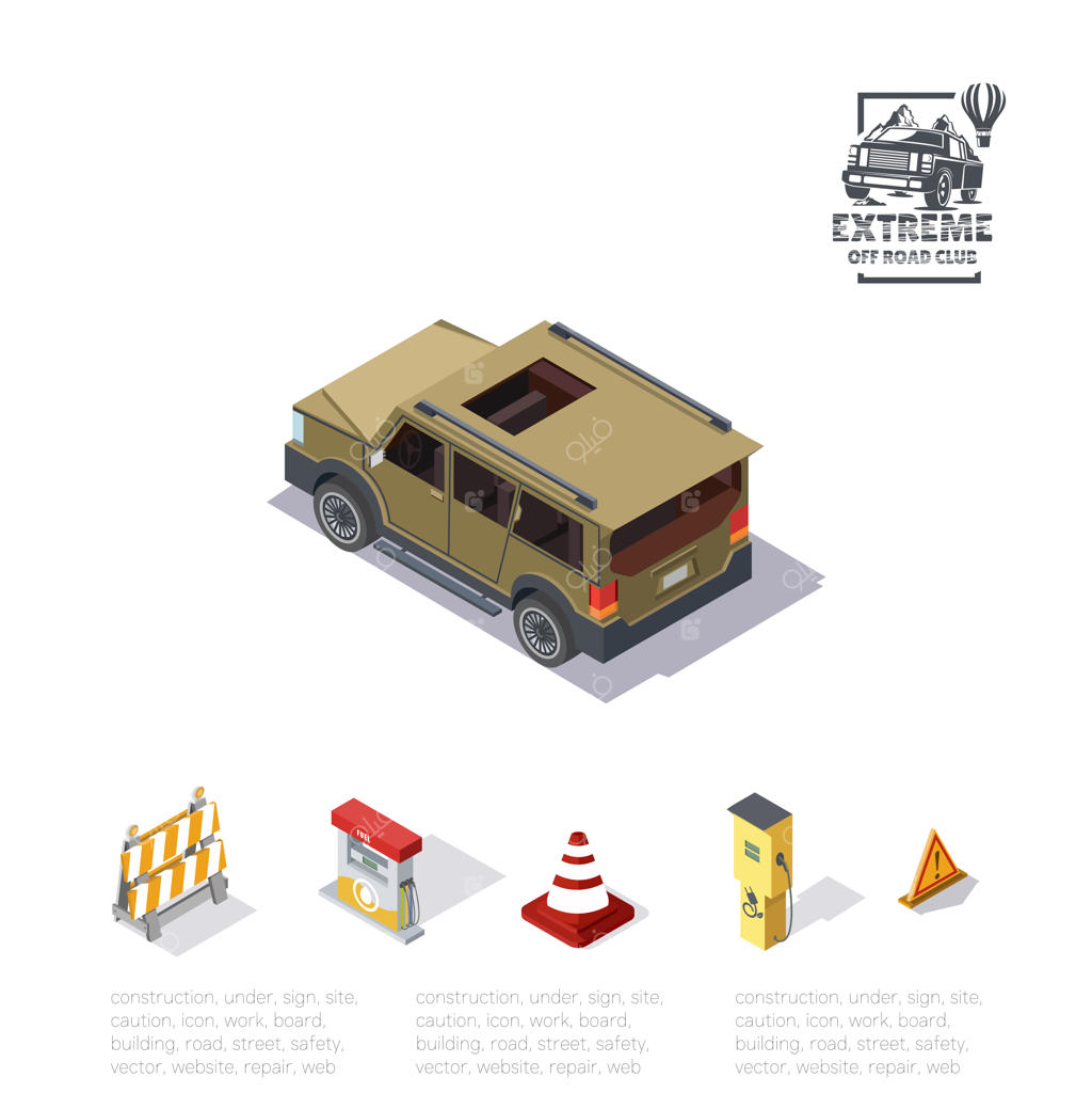 تصویر خودرو آفرود در نمای ایزومتریک و نمای عقب