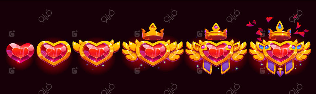 نمادهای شیک قلب برای طراحی بازی و اپلیکیشن به صورت وکتور حرفه‌ای
