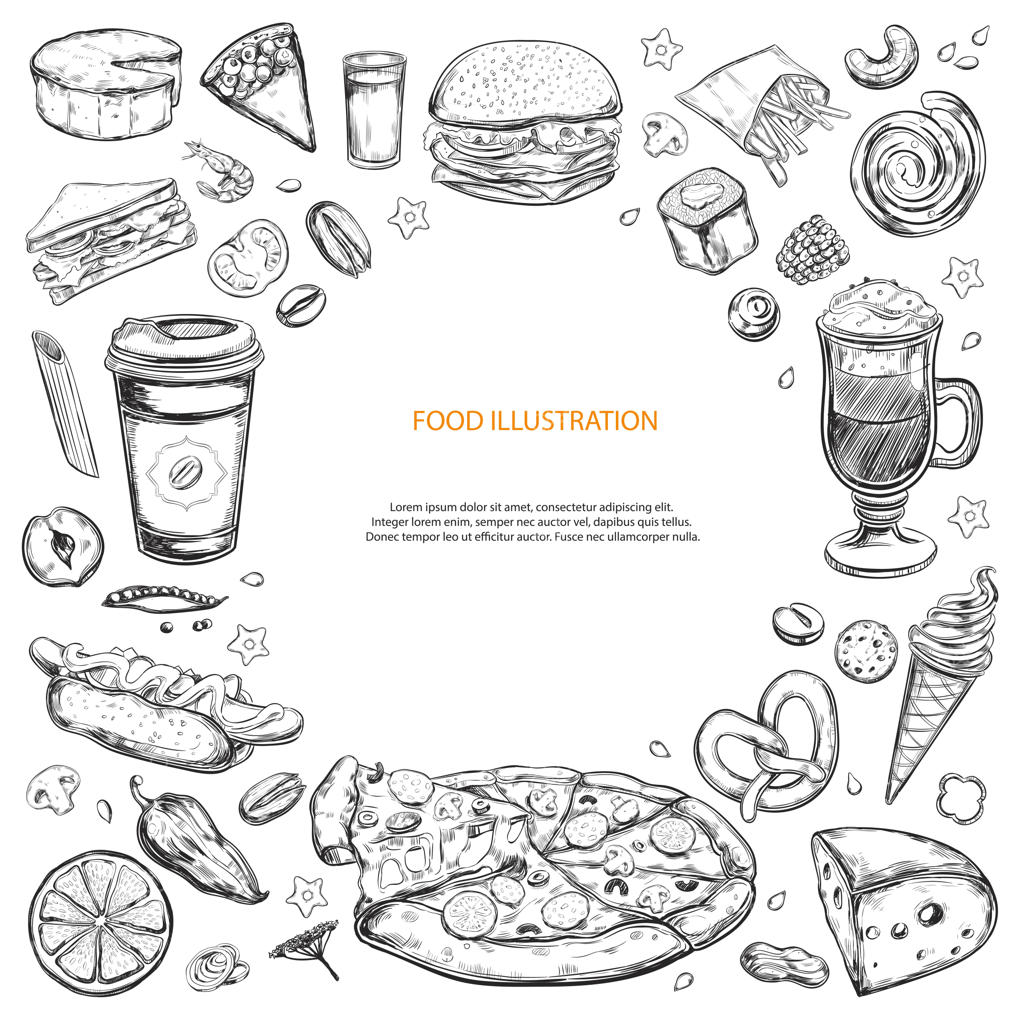 مواد غذایی در پس‌زمینه سفید