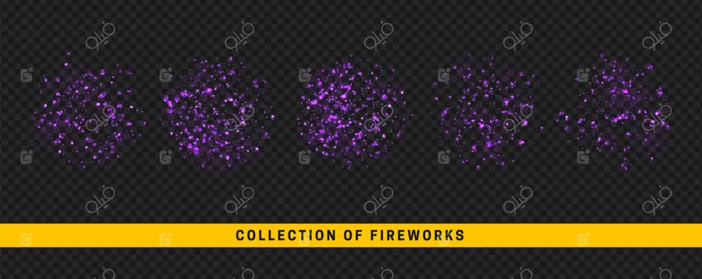 نور آتش‌بازی: انفجارهای آتش‌بازی، مجموعه‌ای از جلوه‌های نوری با طراحی واقعی – تصویر وکتور