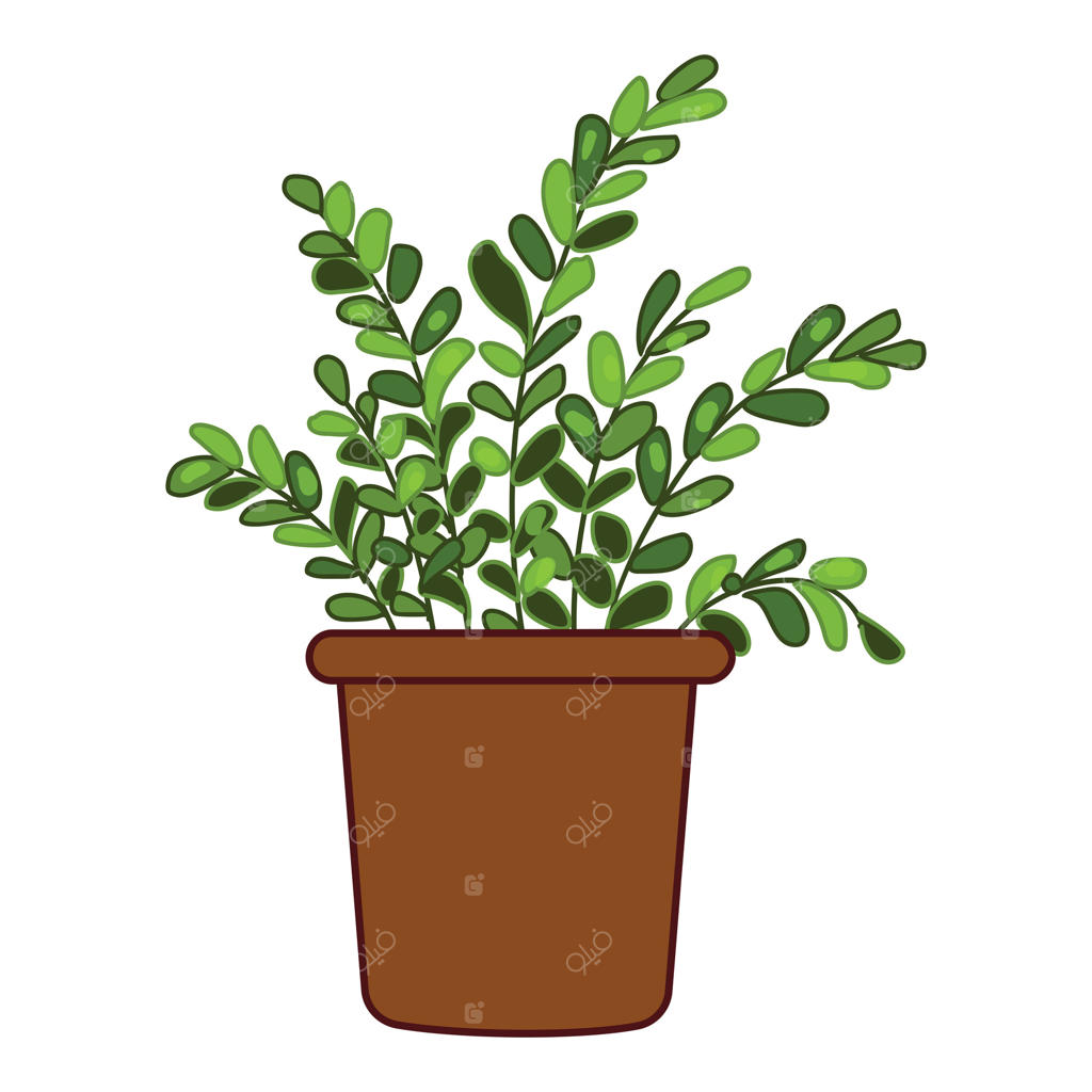 شمایل کارتونی گلدان شاخه گیاه. باغچه پشت پنجره