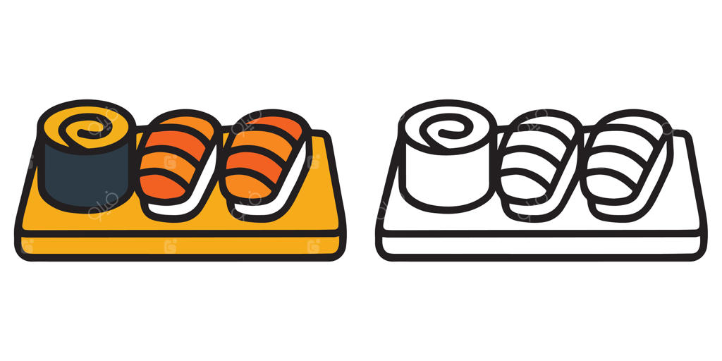 کتاب رنگ‌آمیزی کودکان: صفحه قابل چاپ سوشی با نقاشی‌های رنگی و خطی