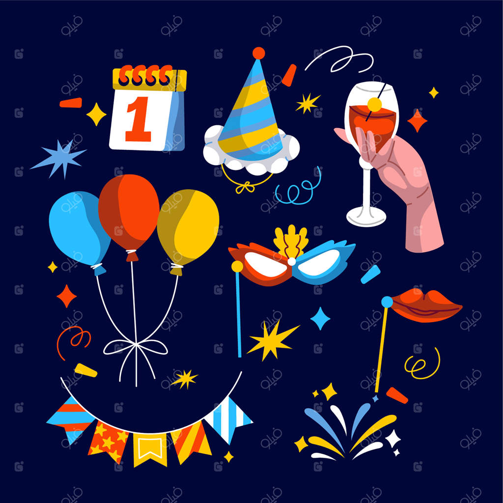 مجموعه عناصر دست‌کشیده شب سال نو