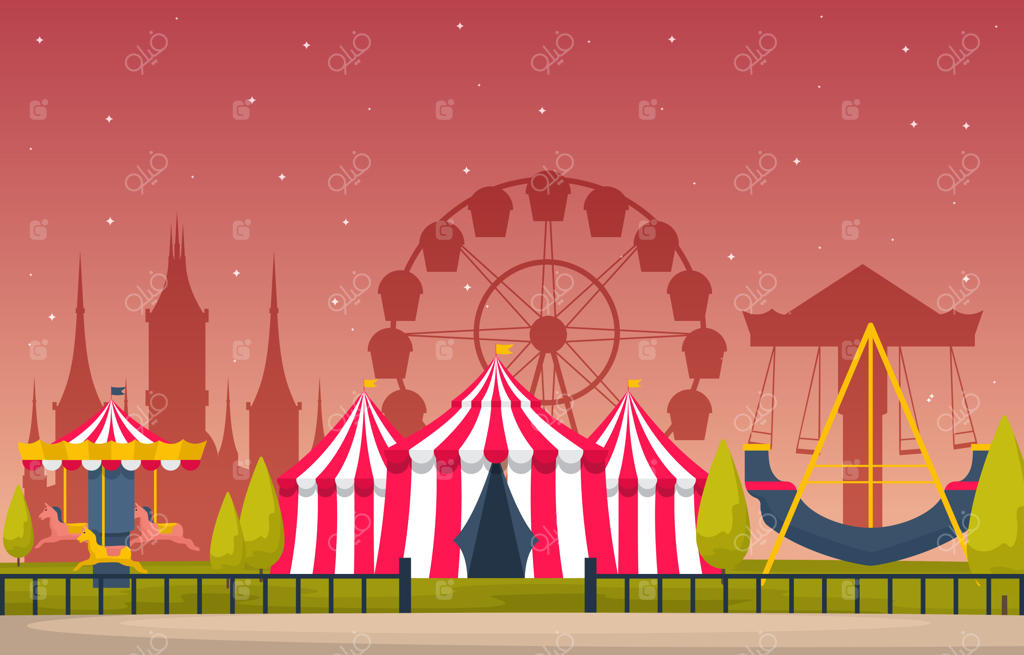 تصویر شهربازی جذاب و شاد با چرخ‌وفلک سیرک