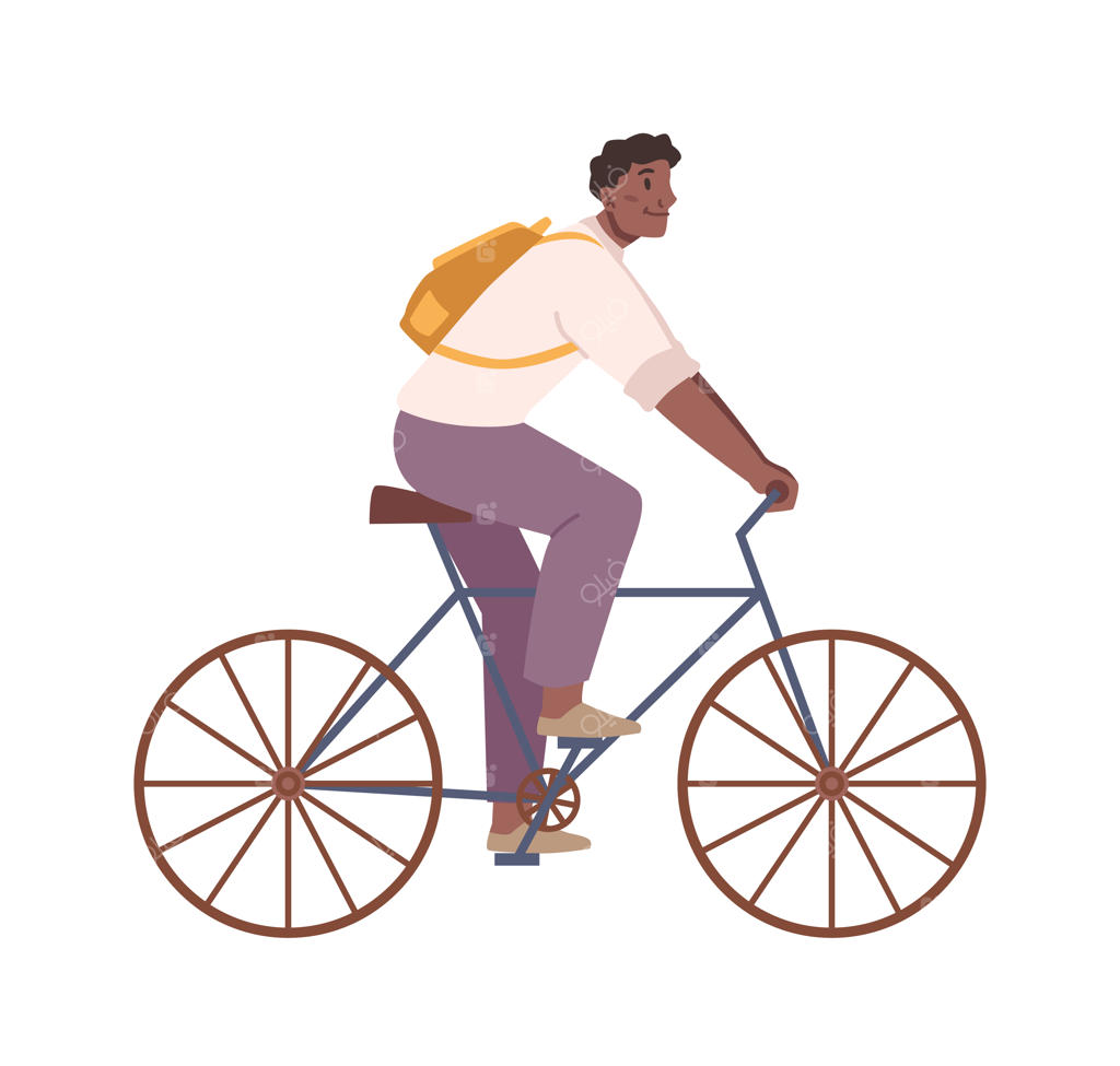 مردی که از دوچرخه به عنوان حمل و نقل سبز استفاده می‌کند