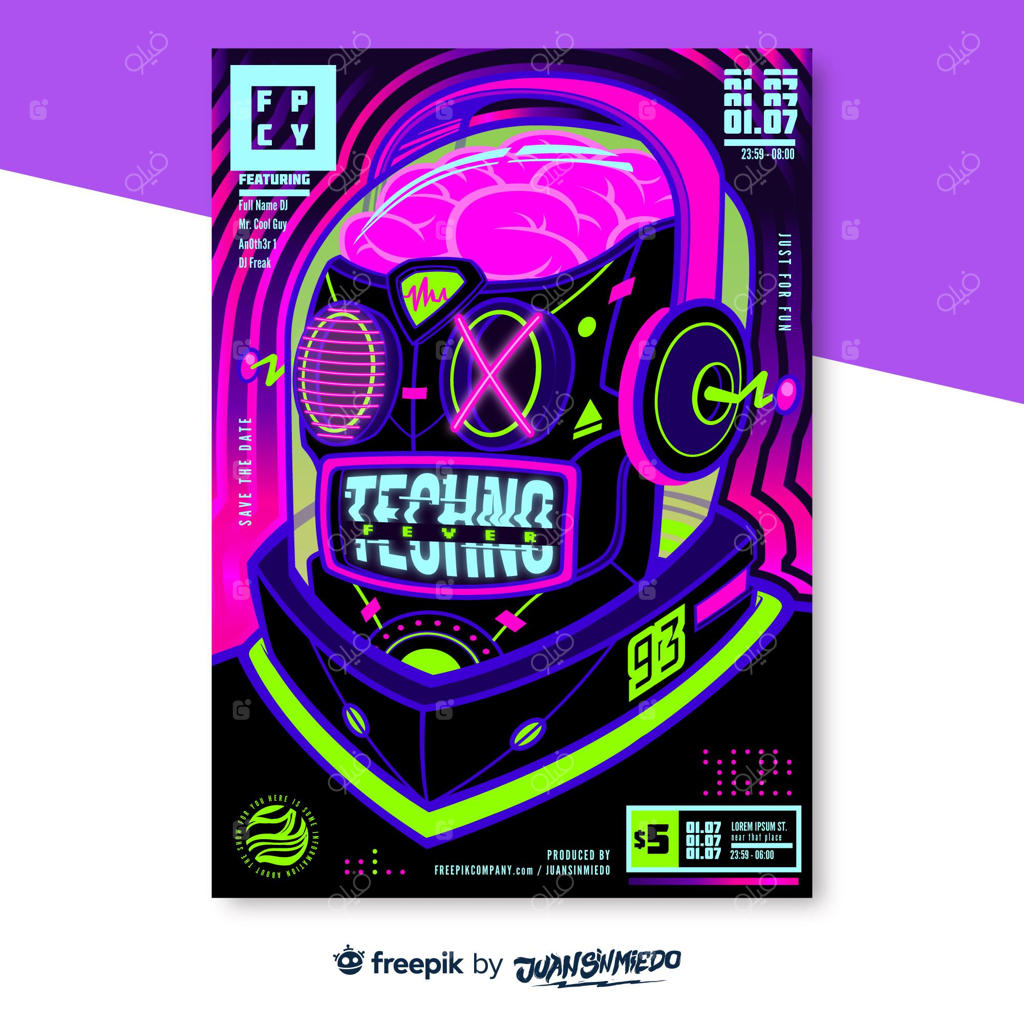 پوستر عمودی جشنواره موسیقی با ربات نئونی