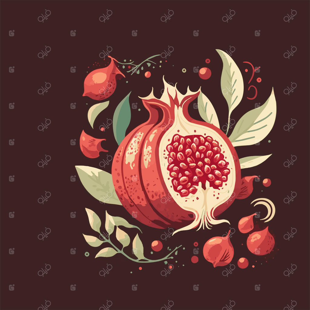 تصویر قدیمی انار: نقاشی گیاهی و حکاکی شده از انار