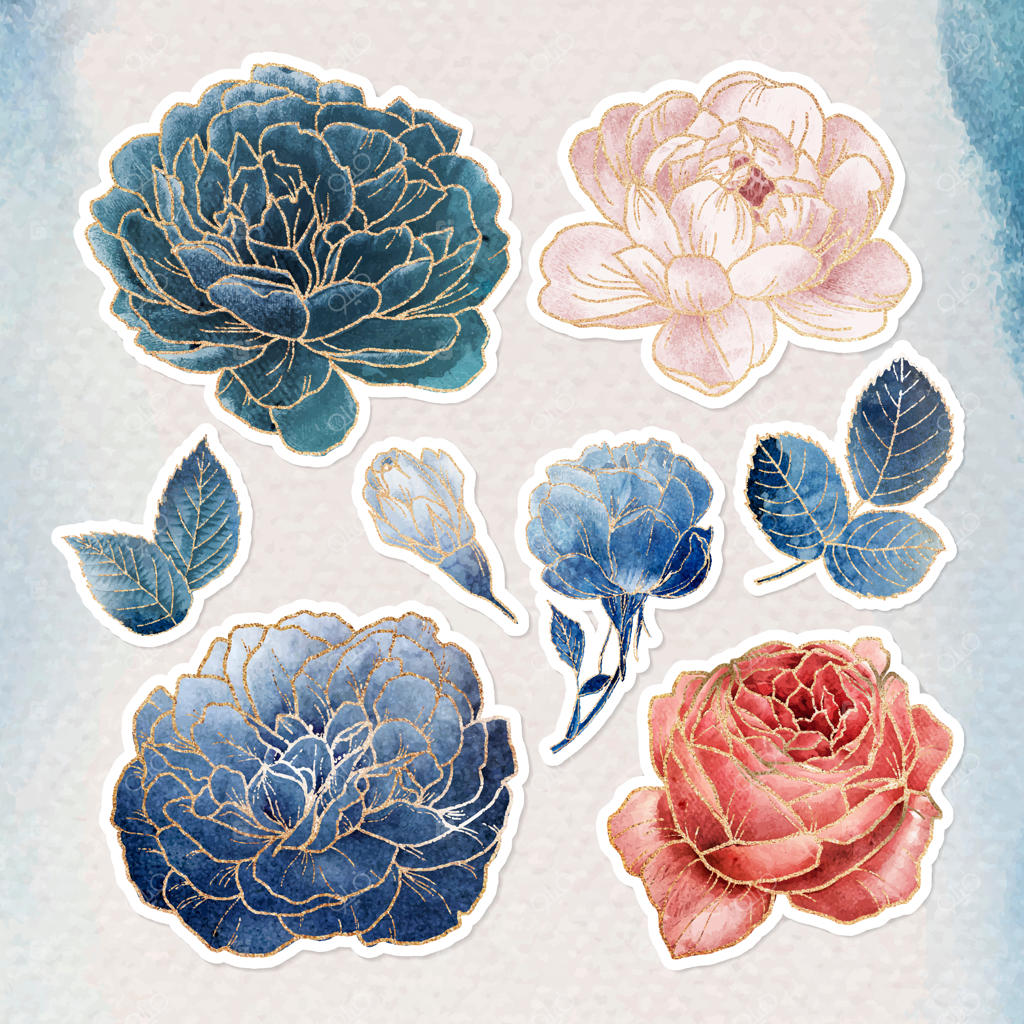 طرح گل شکوفا با عناصر طلایی وکتور