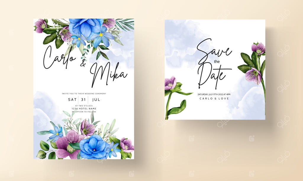 الگوی کارت عروسی گل‌آرایی آبرنگی زیبا